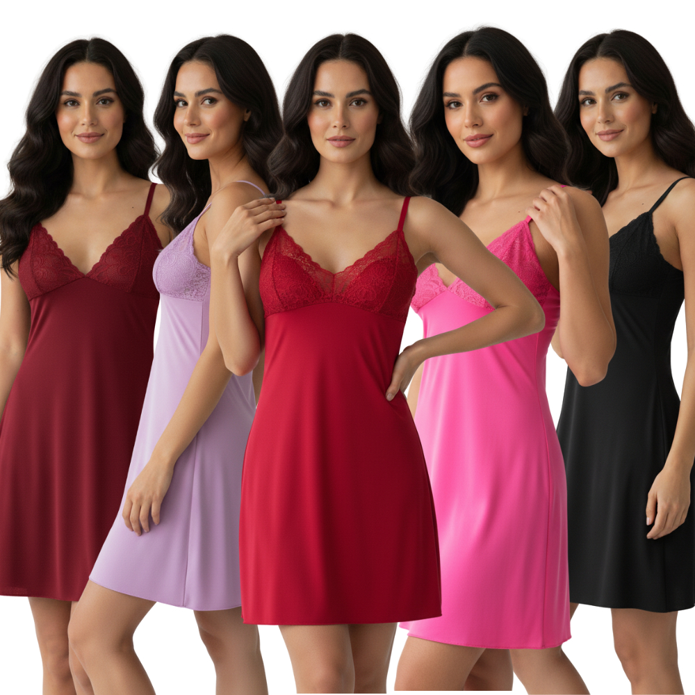 Camisola Sensual de Renda Sem Bojo + Calcinha Fio Duplo Feminina Sensual Linha Noite Lingerie