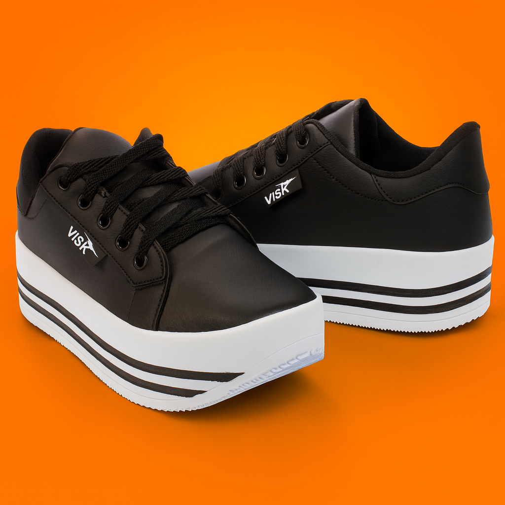 Tênis Plataforma Feminino Casual Conforto Visk Estiloso Moda Leve Sola Alta Branco Preto Nude Rosa