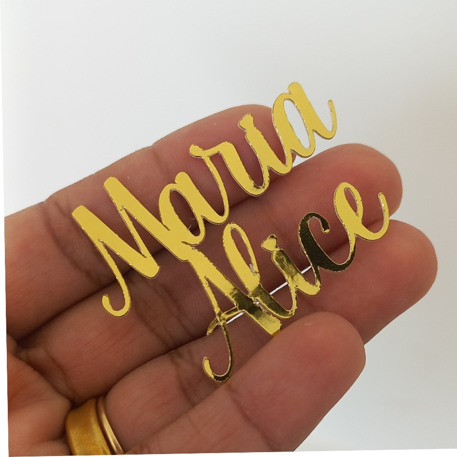 KIT 20, 30 ou 60 Apliques Nome Composto e Simples Dourado / Personalizado Lamicote 5 e 6cm / Lembrancinha Luxo