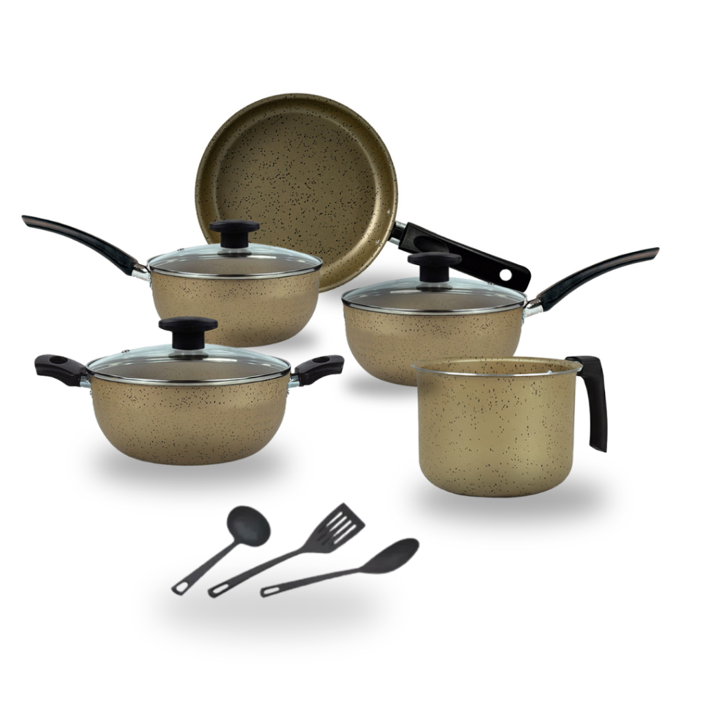 Imagem Jogo de Panelas Cerâmica 8 Peças Antiaderente Bege Poá.