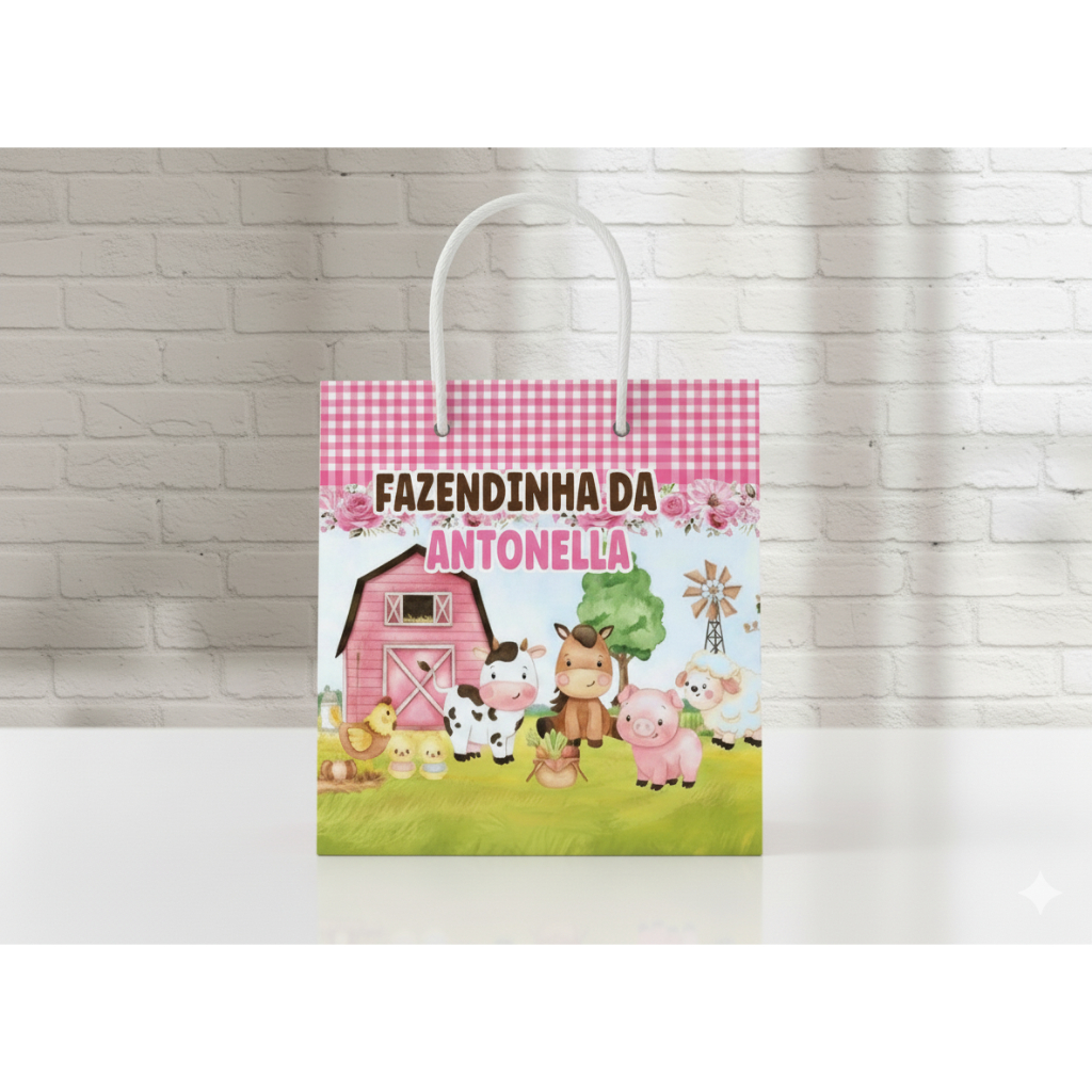 Sacola Fazendinha Menina Personalizada com Nome | Lembrancinha |aniversário