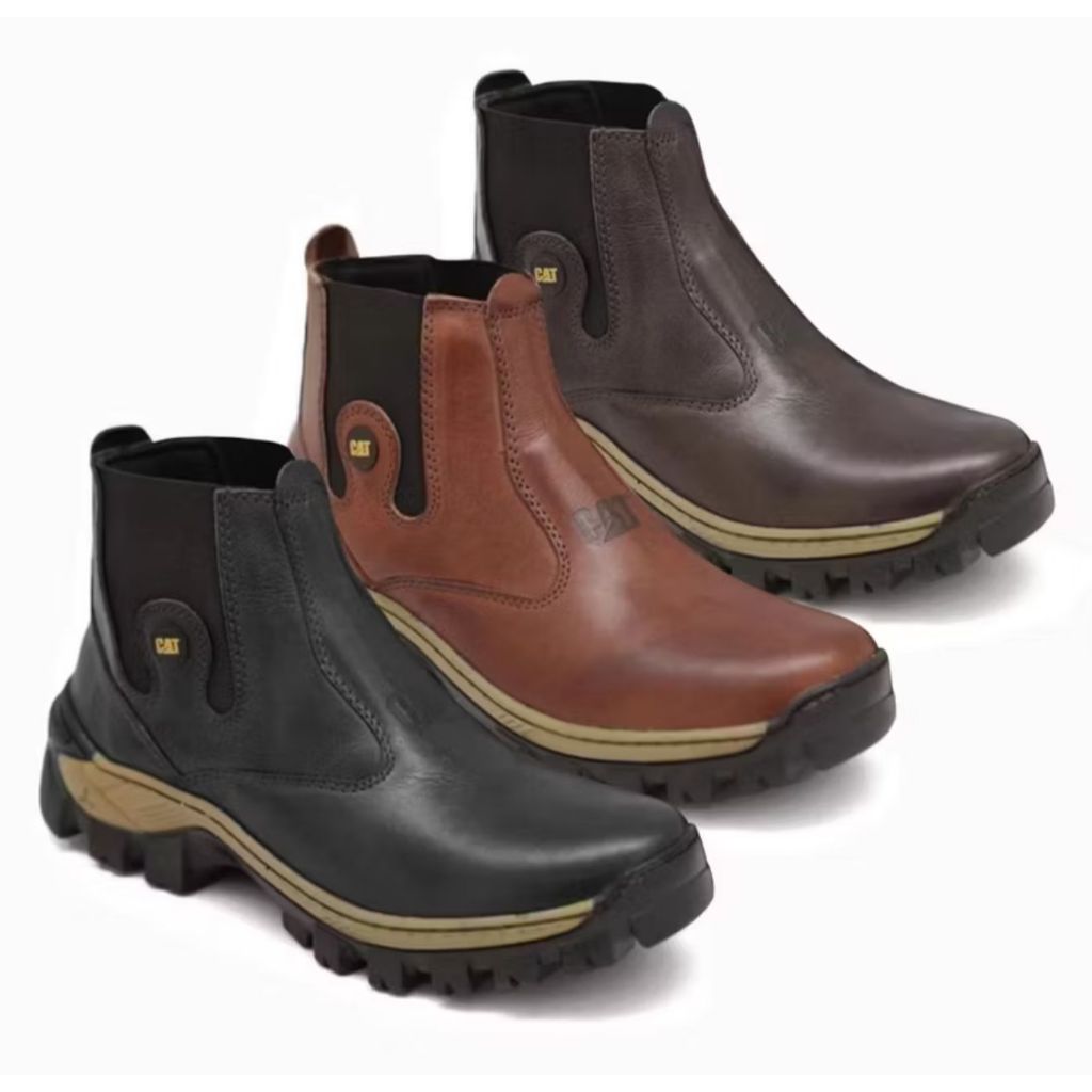 KIt 3 Pares de Botina Coturno Cat Masculina Adventure De Couro Premium Impermeável Com Solado Antiderrapante Promoçao