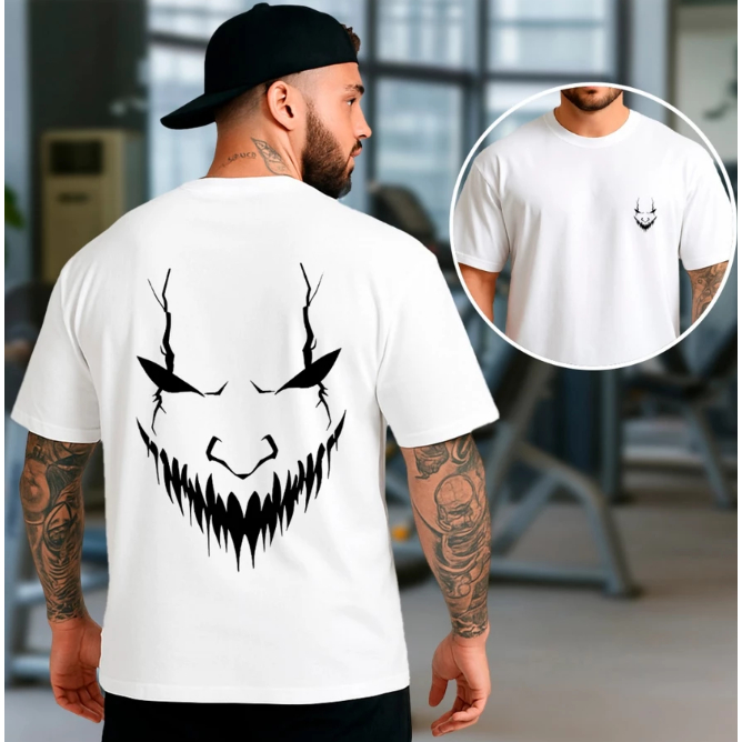 Camiseta Moda Gringa Oversized Algodão Masculina "Dark Face" Academia Gym Maromba 100% Algodão Promoção