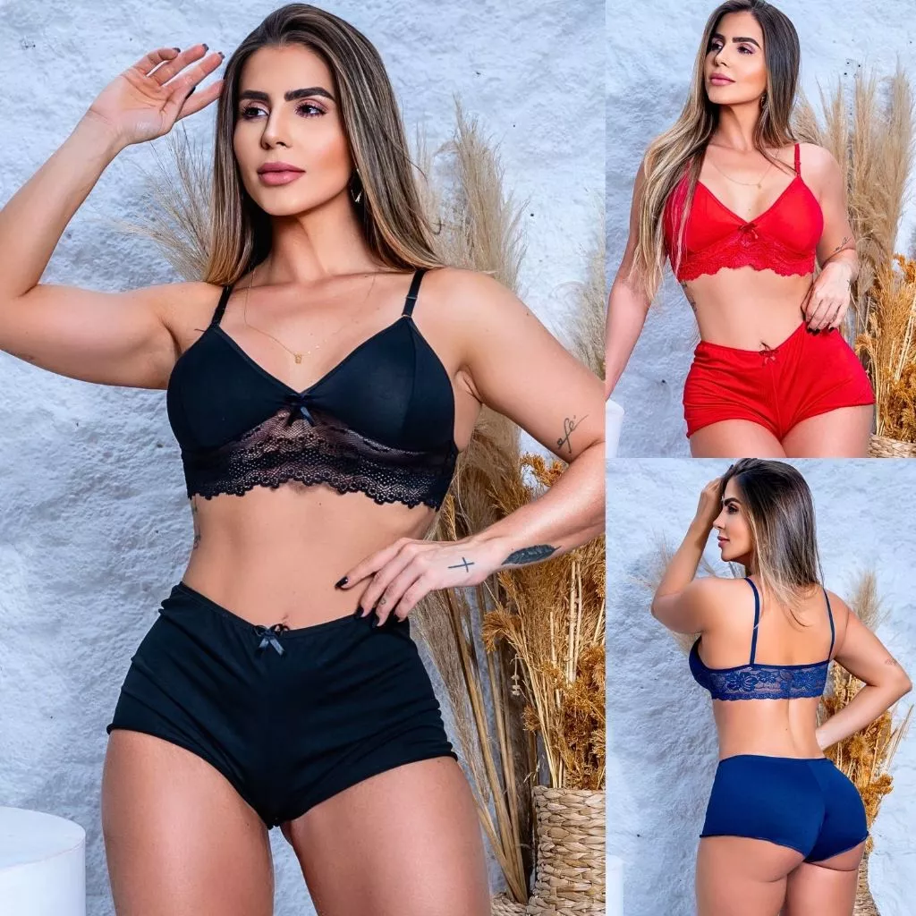 Pijama Top Doll Rendado Linha Noite Curtinho Para Dormir Feminino Conforto Sensual Sem Bojo Promoção — imagem 1