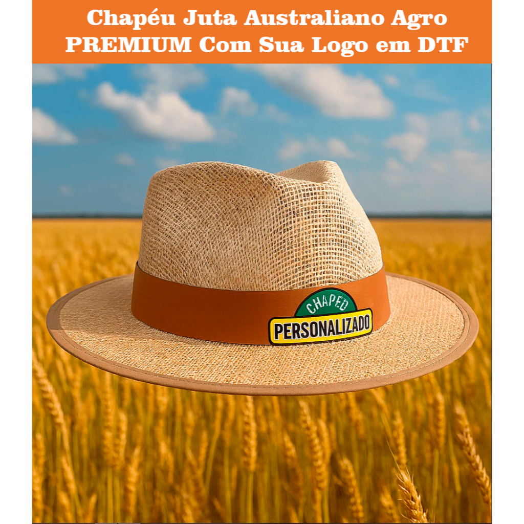 Chapéu Juta Australiano Agro PREMIUM Com Sua Logo Personalizado Personalização em DTF praia passeio em Oferta na Shopee