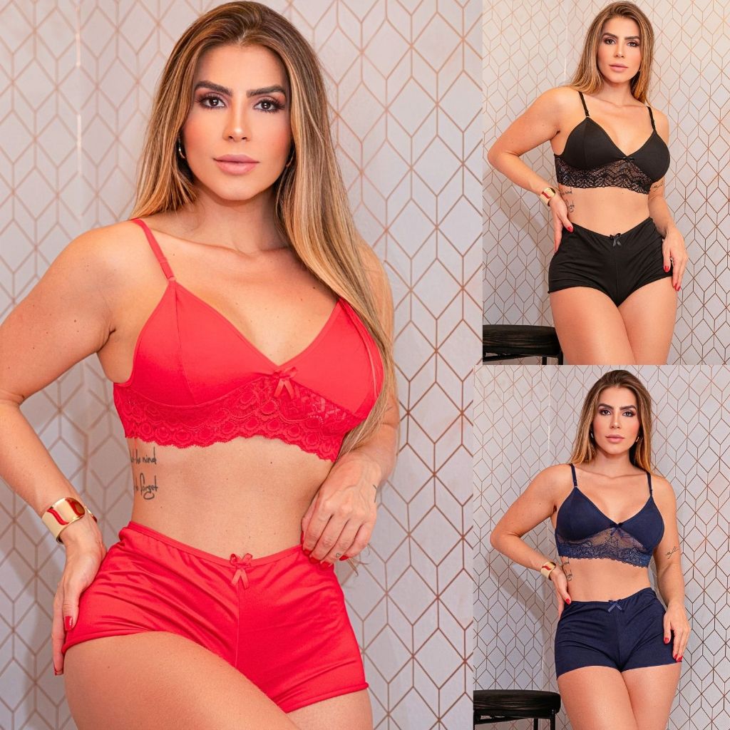 Top Doll Baby Doll Liso Short Curtinho Conforto na Noite Renda Delicada Sem Bojo Sensual Promoção em Oferta na Shopee