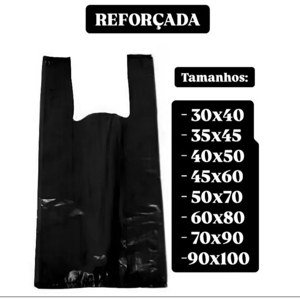 Sacolas Plásticas Alça Camiseta PRETA (Várias Medidas) 1kg em Oferta na Shopee