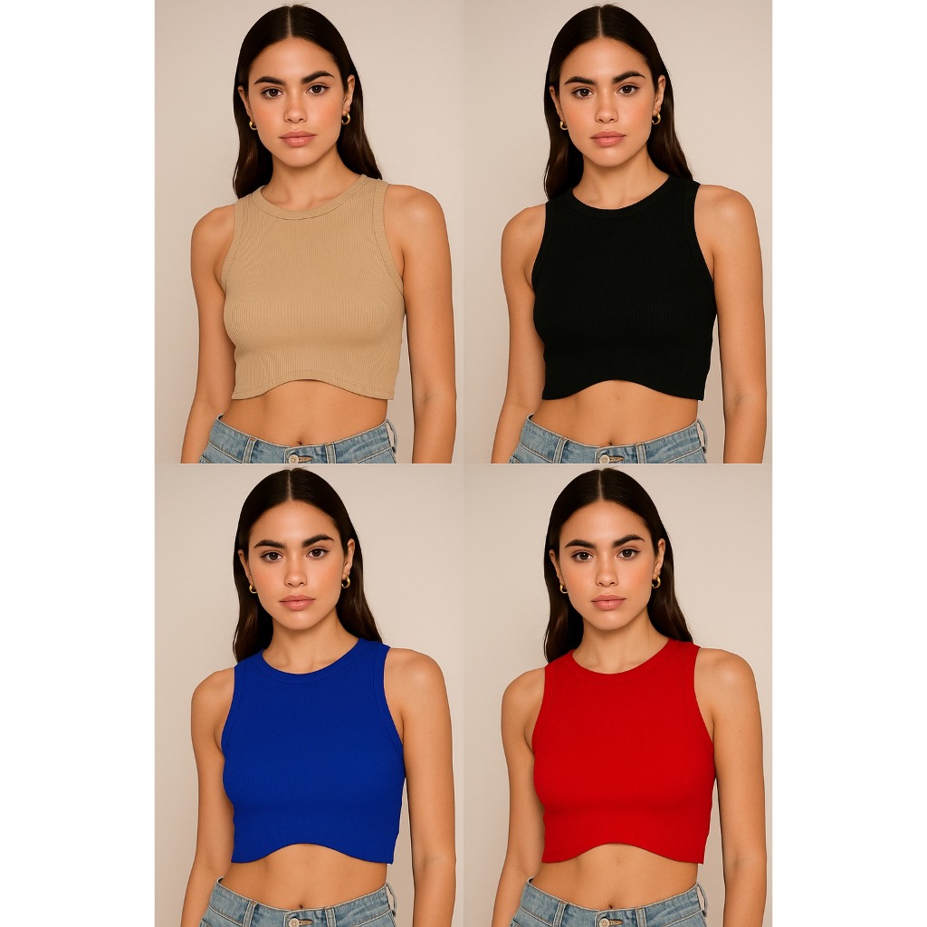 Kit Com 4 Cropped Top Regata Blusinha Blogueira camiseta Canelada Anarruga Moda Feminina Blusa