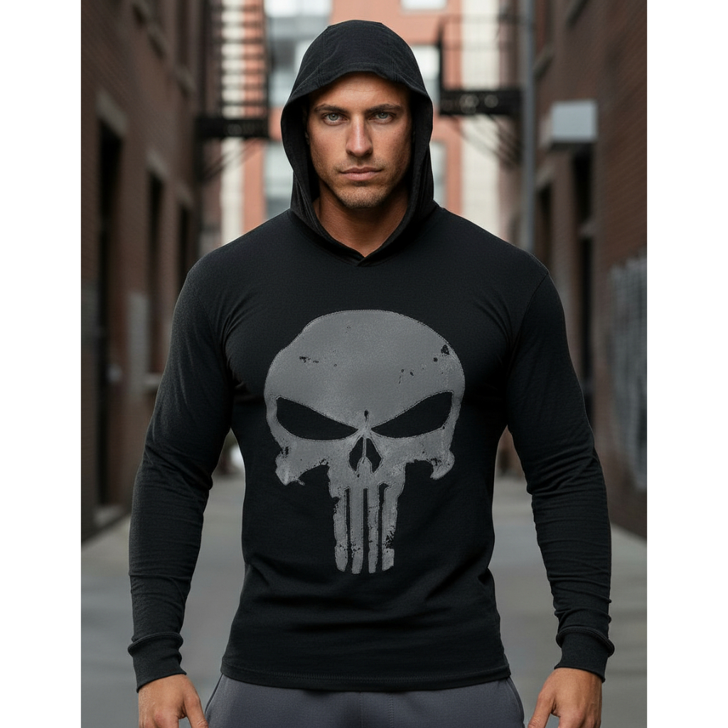 Detalhes do Camiseta Manga Longa Justiceiro The Punisher Militar Algodão