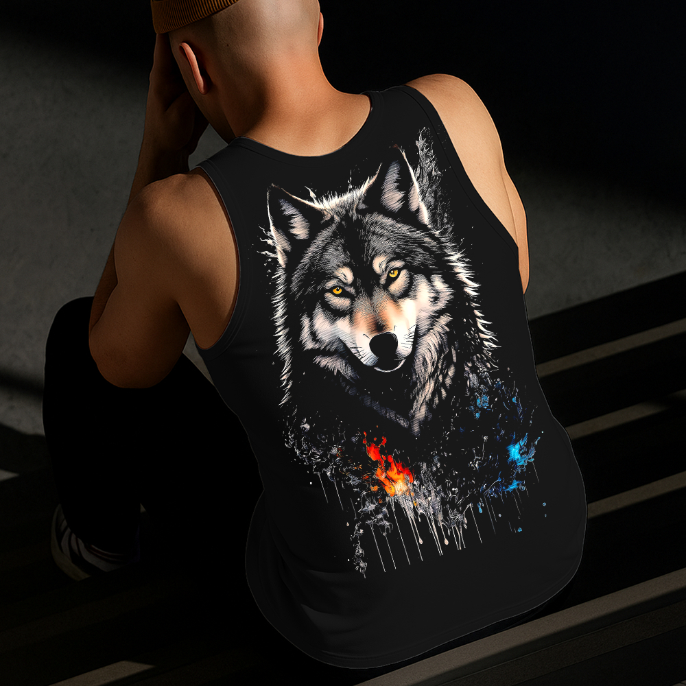 Camiseta Regata Masculina Estampada Lobo Elemental Algodão Estilo Conforto Diário Do Tamanho P GG
