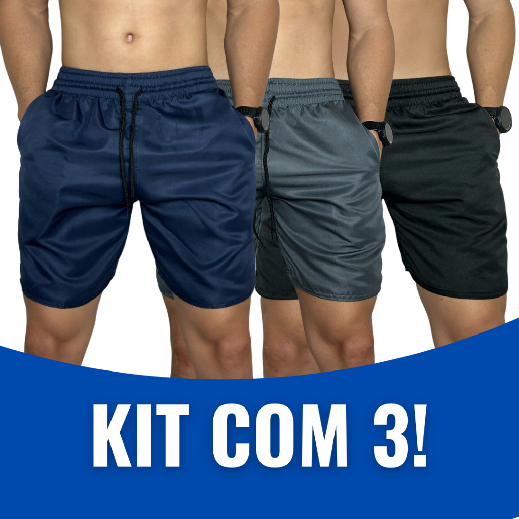 3 Short Tactel Bermuda Masculina Mauricinho Kit Shorts Tectel Praia Short Masculino Liso em Oferta na Shopee