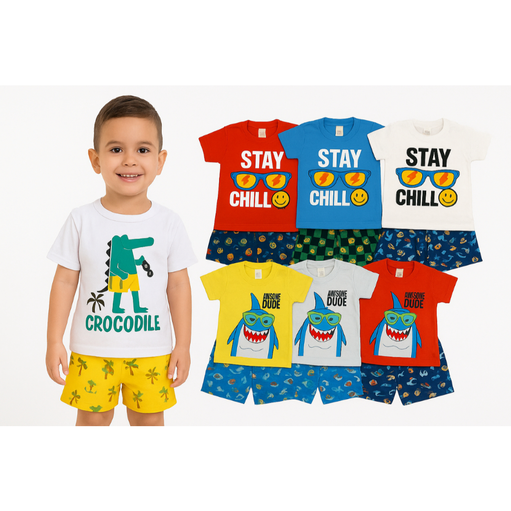Conjunto Infantil Menino Verão - Unitário ou KIT - Estampas Sortidas 100% Algodão - Tamanho 1 ao 8