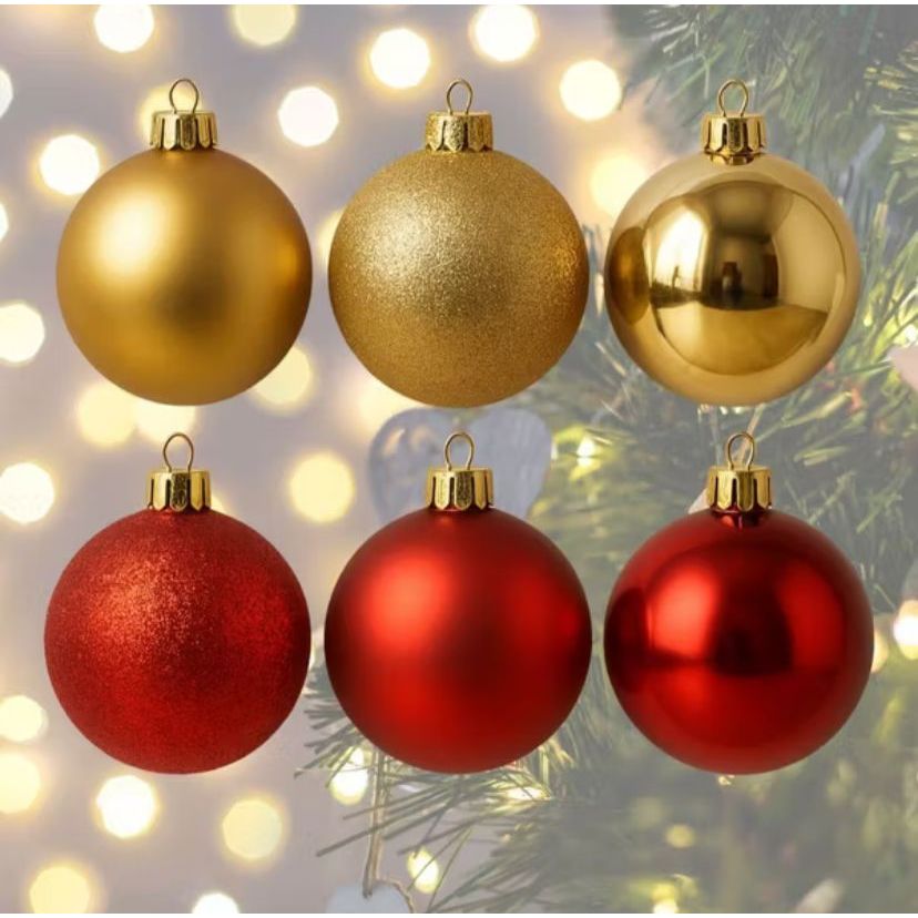 Kit Bolinhas Vermelha ou Dourada de Árvore de Natal 3uni/6uni/9uni/12uni/24uni/Lisa Decoração Natalina