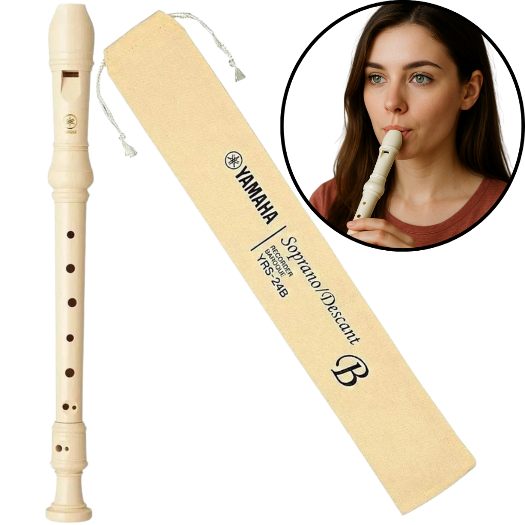 Flauta Doce Yamaha YRS-24B Soprano Barroca Original em Resina ABS