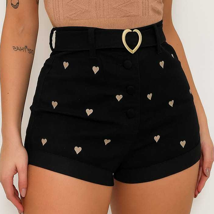 SHORT JEANS  FEMININA LYCRA BORDADO CINTURA ALTA LUXO CONFORTO  TENDENCIA em Oferta na Shopee