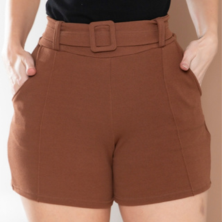 SHORT FEMININA LYCRA CINTURA ALTA FIVELA ENCAPADO MALHA CREPE em Oferta na Shopee
