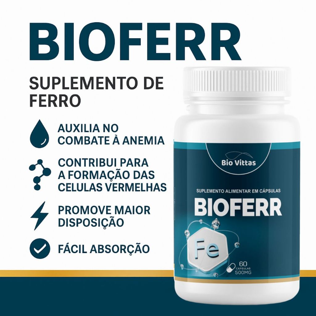 Suplemento Bisglicinato Ferro 500mg 60 Cápsulas Bio Ferr - Bio Vittas em Oferta na Shopee