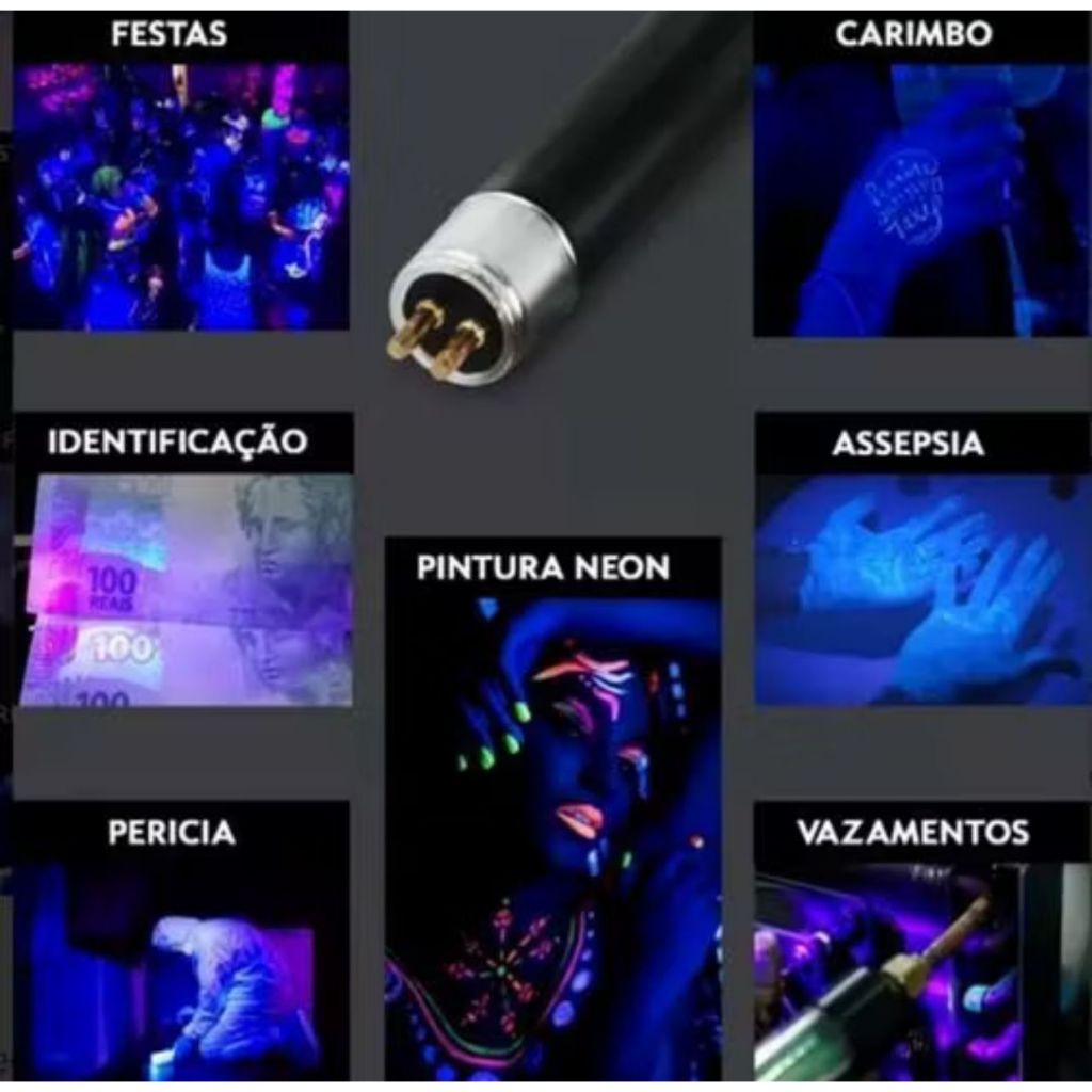 KIT 4 Lâmpada Fluorescente Tubular 20W BLB - Luz Negra 60cm T8 Neon