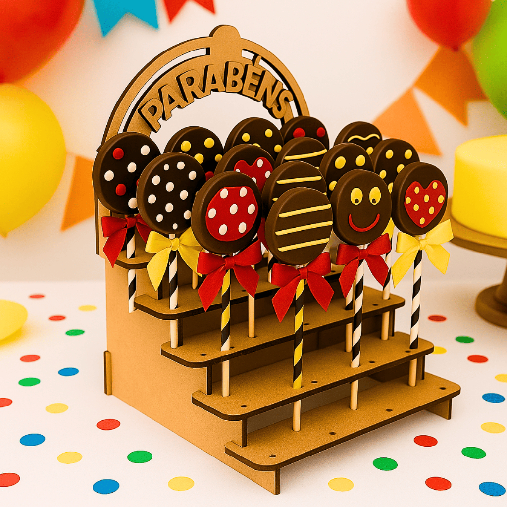 Piruliteiro MDF Cru Porta Pirulitos e Tubetes Suporte Festa Decoração de Mesa