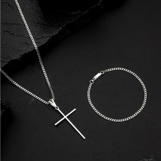 Kit Corrente Cordão Masculino + Pulseira e Pingente Crucifixo
