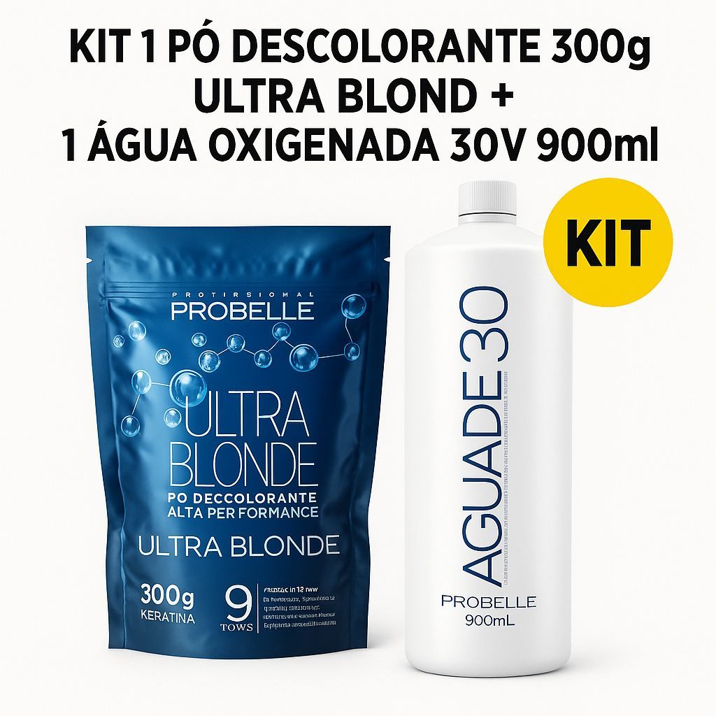Kit Água Oxigenada 30V 900ML + Pó Descolorante Ultra Blond 300g Probelle em Oferta na Shopee