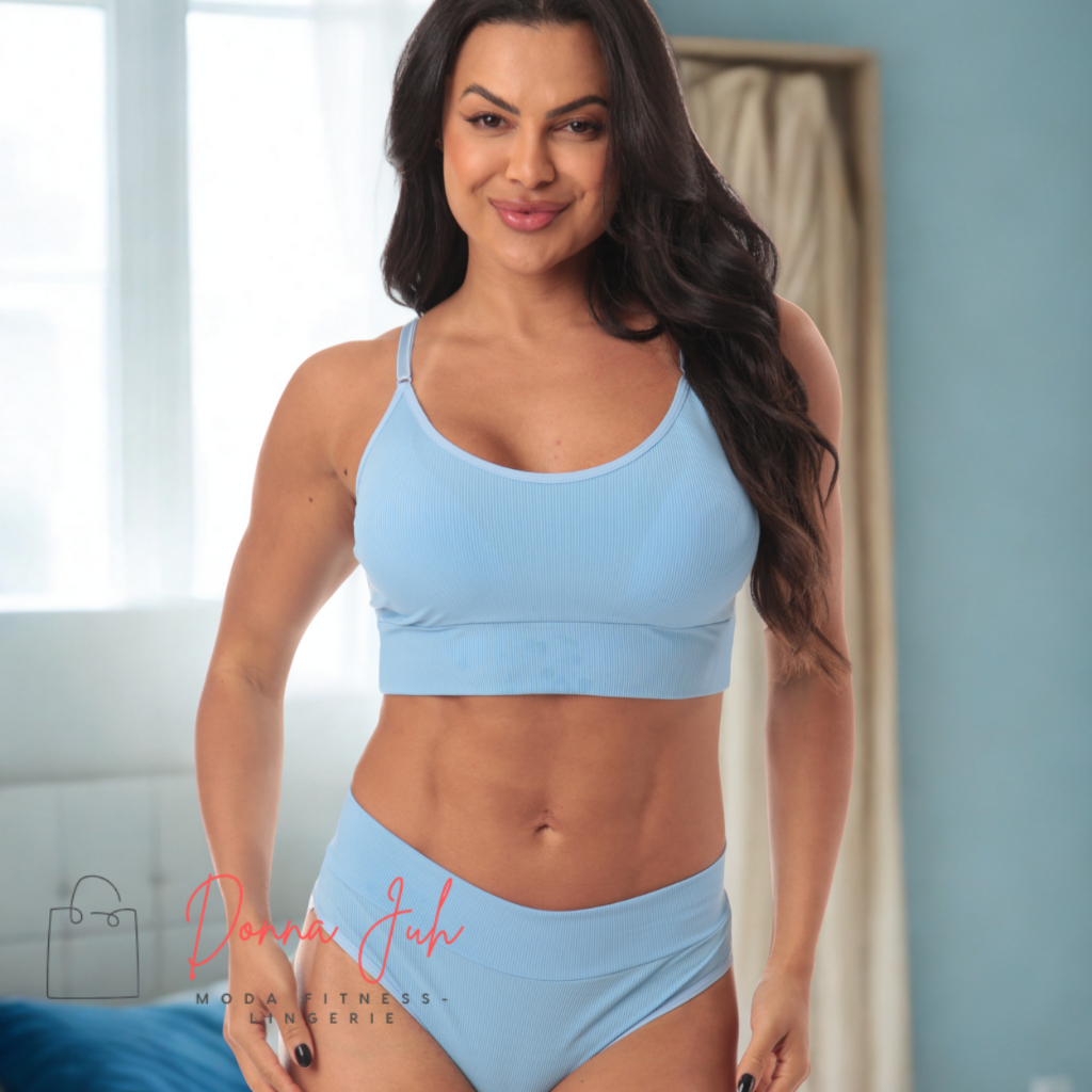 Conjunto Calcinha Sutiã Top Microfibra Canelado Adulto Feminino Cores Variadas P M G GG Confortável