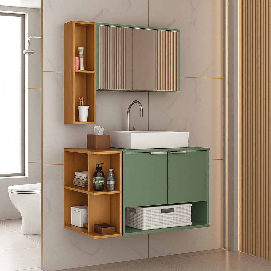 !!! QUEIMA DE ESTOQUE !!! Gabinete Banheiro Ibiza com Cuba 2 Portas e Armário Espelheira - PISTACHE/NATURALLE em Oferta na Shopee