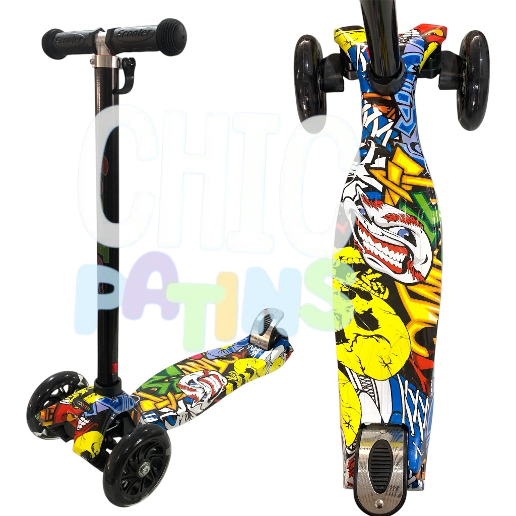 Patinete Infantil De 3 Rodas Até 55KG De Led Dobrável Scooter Presente Dia Dos Crianças Melhora em Oferta na Shopee