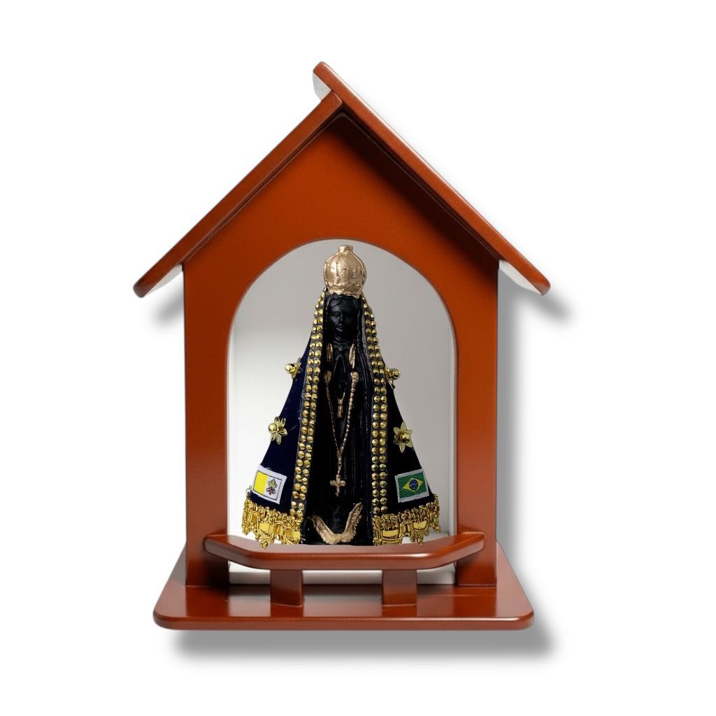 Oratório Capela Madeira Com Imagem Nossa Senhora Aparecida 15cm