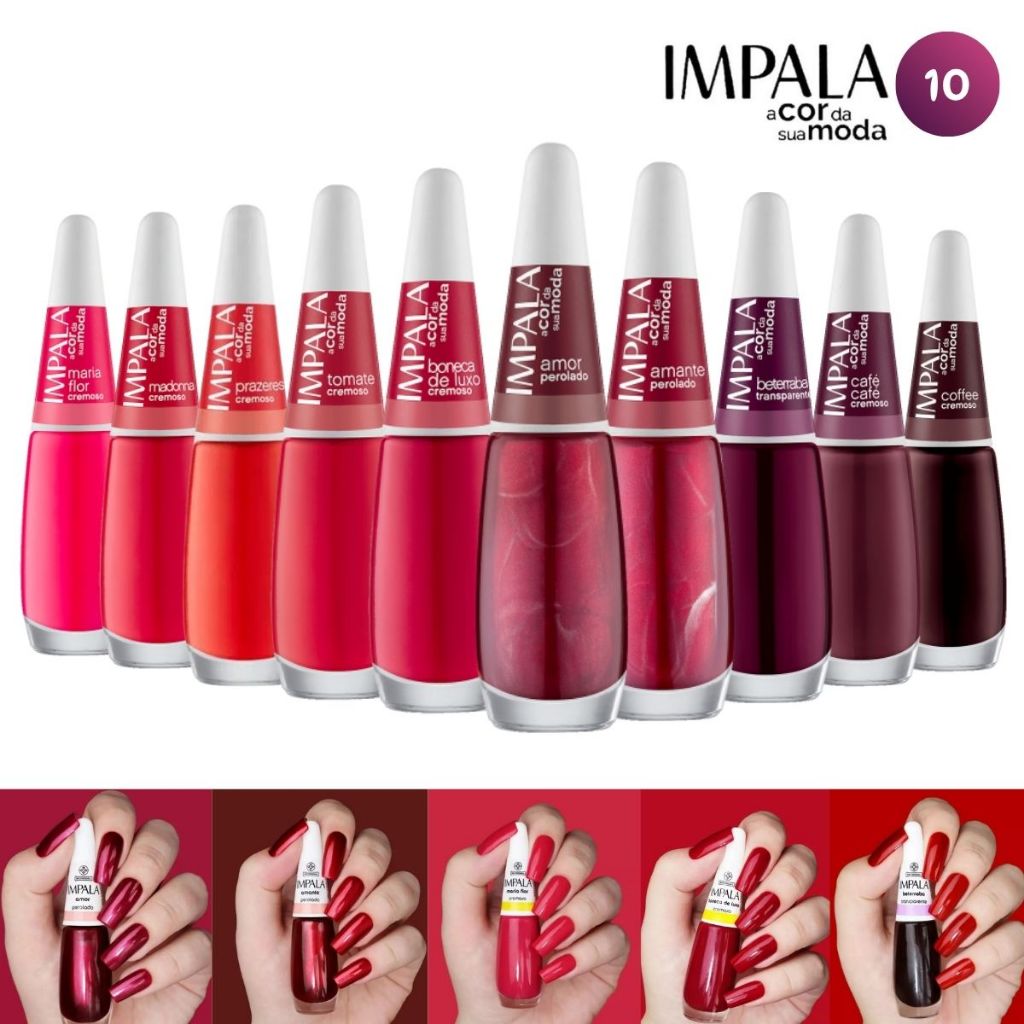 KIT COM 10 ESMALTES IMPALA - TONS ESCUROS - VERMELHOS