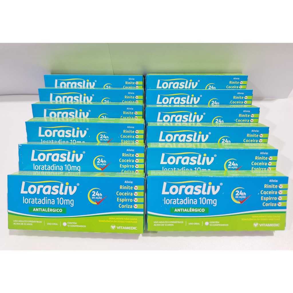 MEGA KIT LORASLIV(LORATADINA) 10MG - 12 CAIXAS - ALÍVIO PROLONGADO PARA ALERGIAS - ENVIO IMEDIATO em Oferta na Shopee