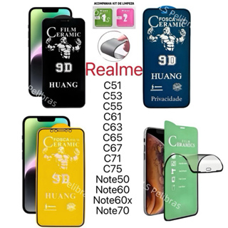 Película 9D Ceramica Escolha 1 entre 4 modelos para Realme C51 C53 C55 C61 C63 C65 C67 C71 C75 C75x Note 50 60 60x 70 em Oferta na Shopee