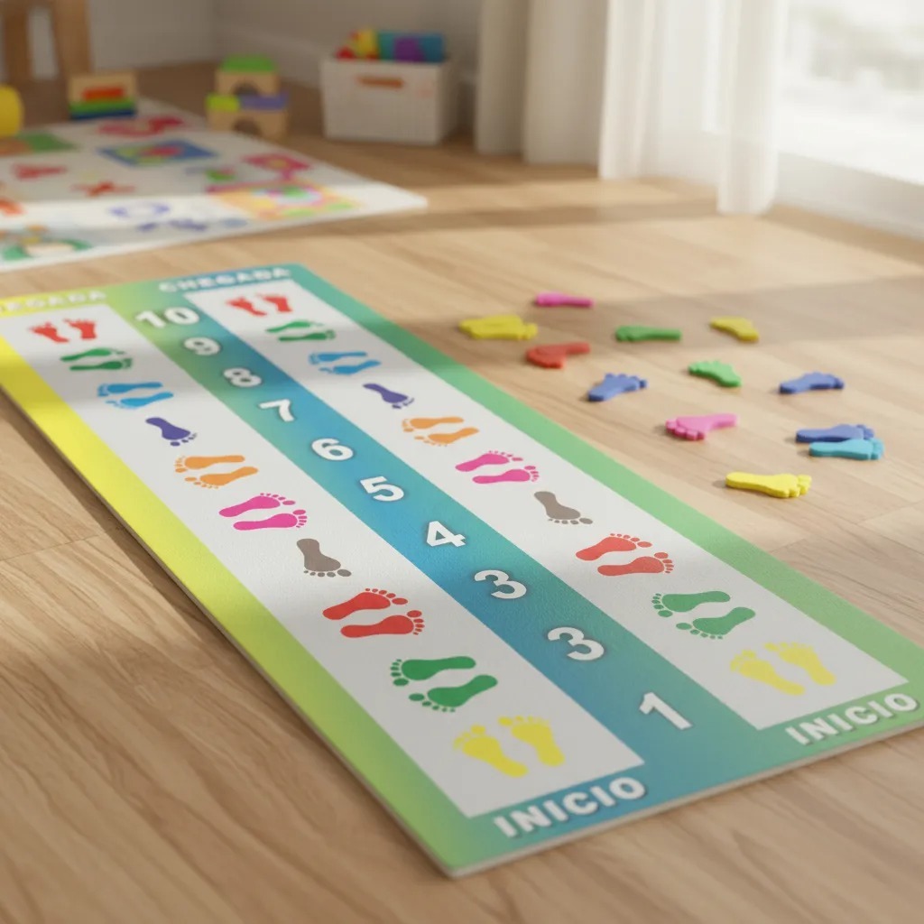 Tapete Infantil Corrida dos Pes e Maos 180x62cm Pedagogico Sensorial Educativo Cognicao Coordenacao