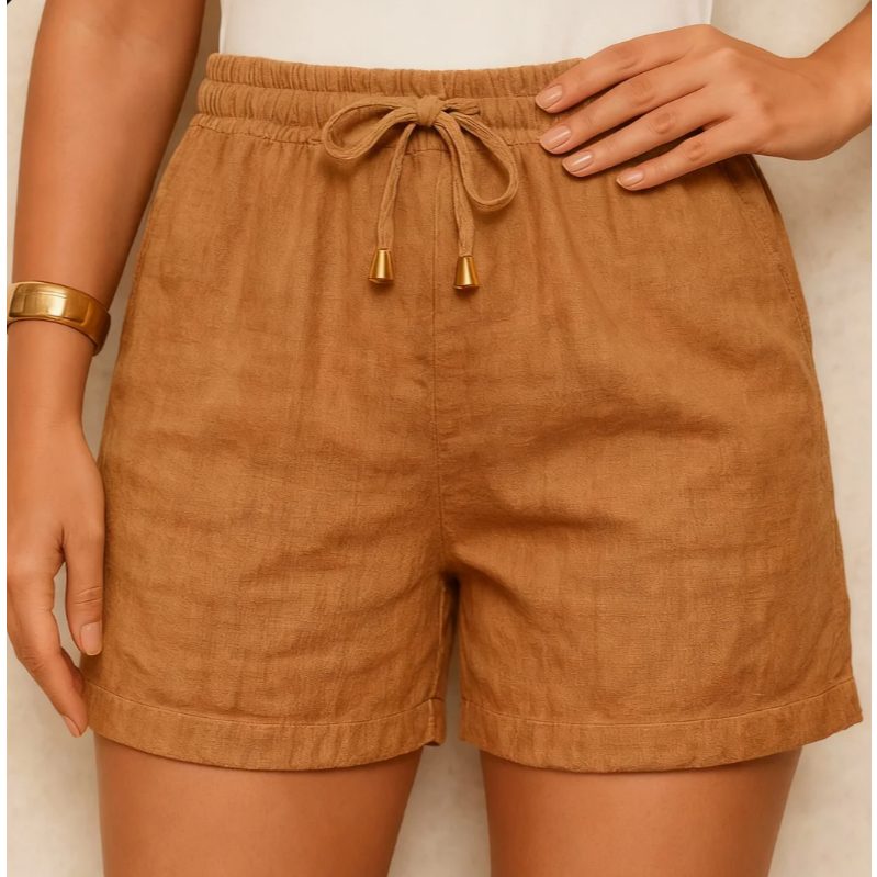 Detalhes do Short Feminino Sem Bolso Com Ponteira Linho Rustico Premium