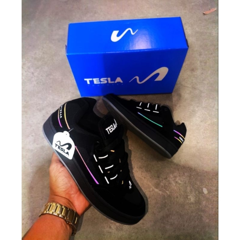 tênis tesla preto sola cinza unissex masculino feminino casual, esportivo, skatista confortável, linha premium 34 ao 43