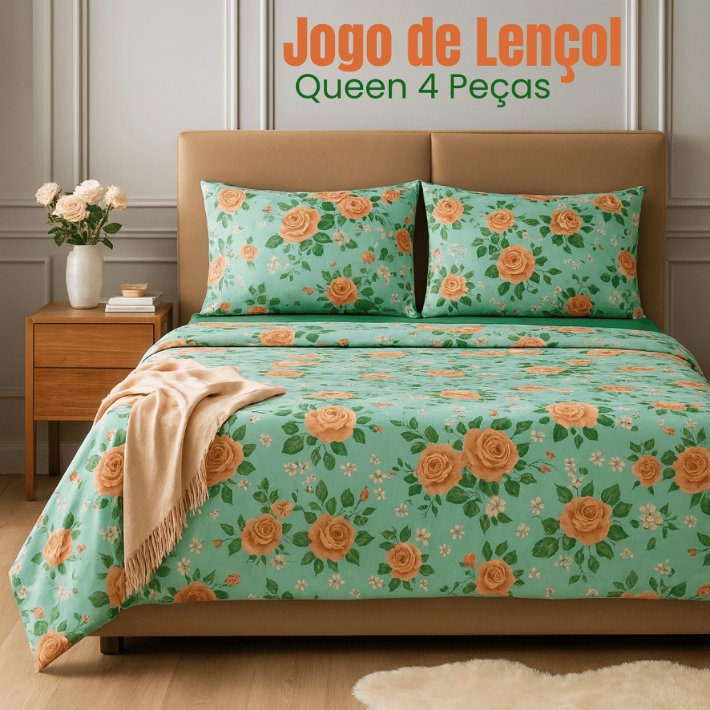 Jogo De Lençol Queen 4 Peças Percal 400 Fios Lençol com Elástico Toque Macio Aveludado Hotel