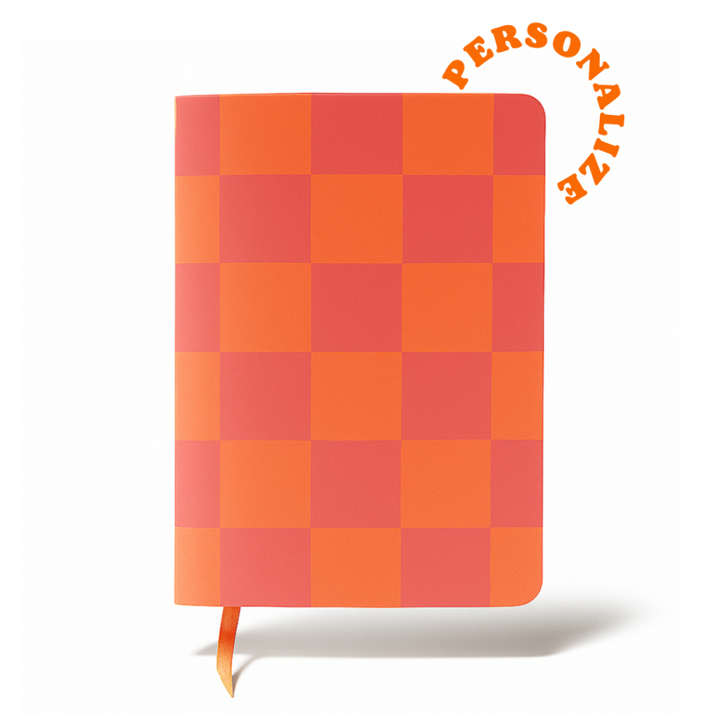 Caderno personalizado laranja e rosa aesthetic quadriculado xadrez caderneta moleskine sketchbook em Oferta na Shopee