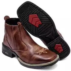 Botina Masculina Texana Couro Legítimo Bota Bico Quadrado