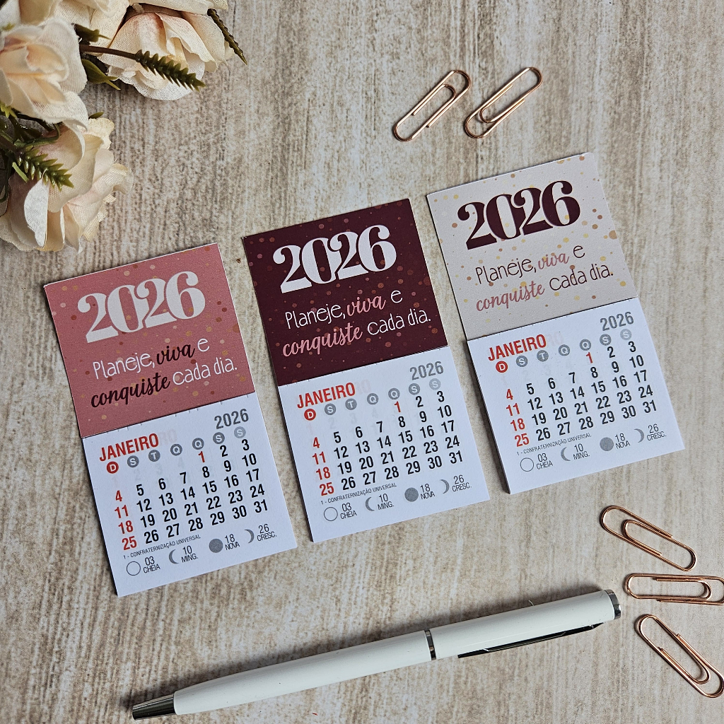 Mini Calendário Imã 2026 Personalizado • 5x10 cm • Fotográfico + BOPP • Brinde Empresa • Lembrancinha • Ímã Geladeira
