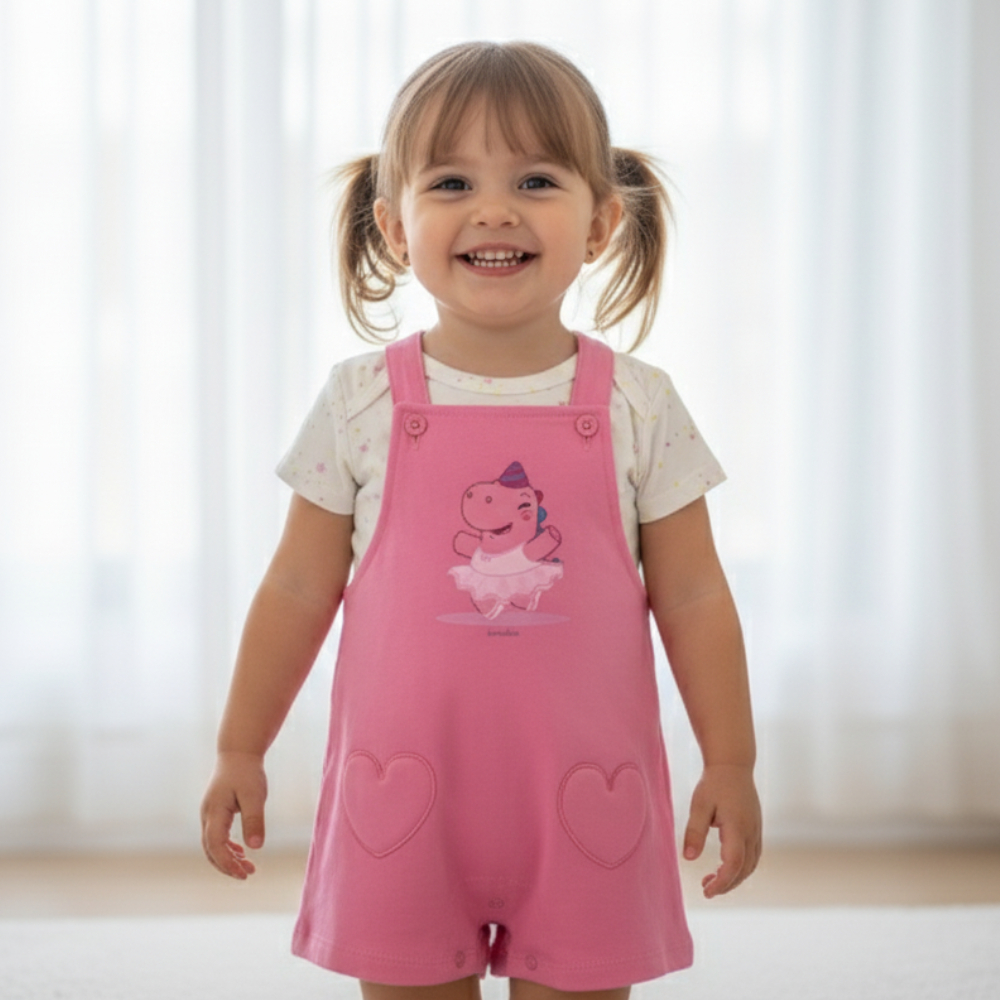 Jardineira + Body Nina Bailarina - All the Colors - TurmaTube em Oferta na Shopee