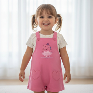 Jardineira + Body Nina Bailarina - All the Colors - TurmaTube em Oferta na Shopee