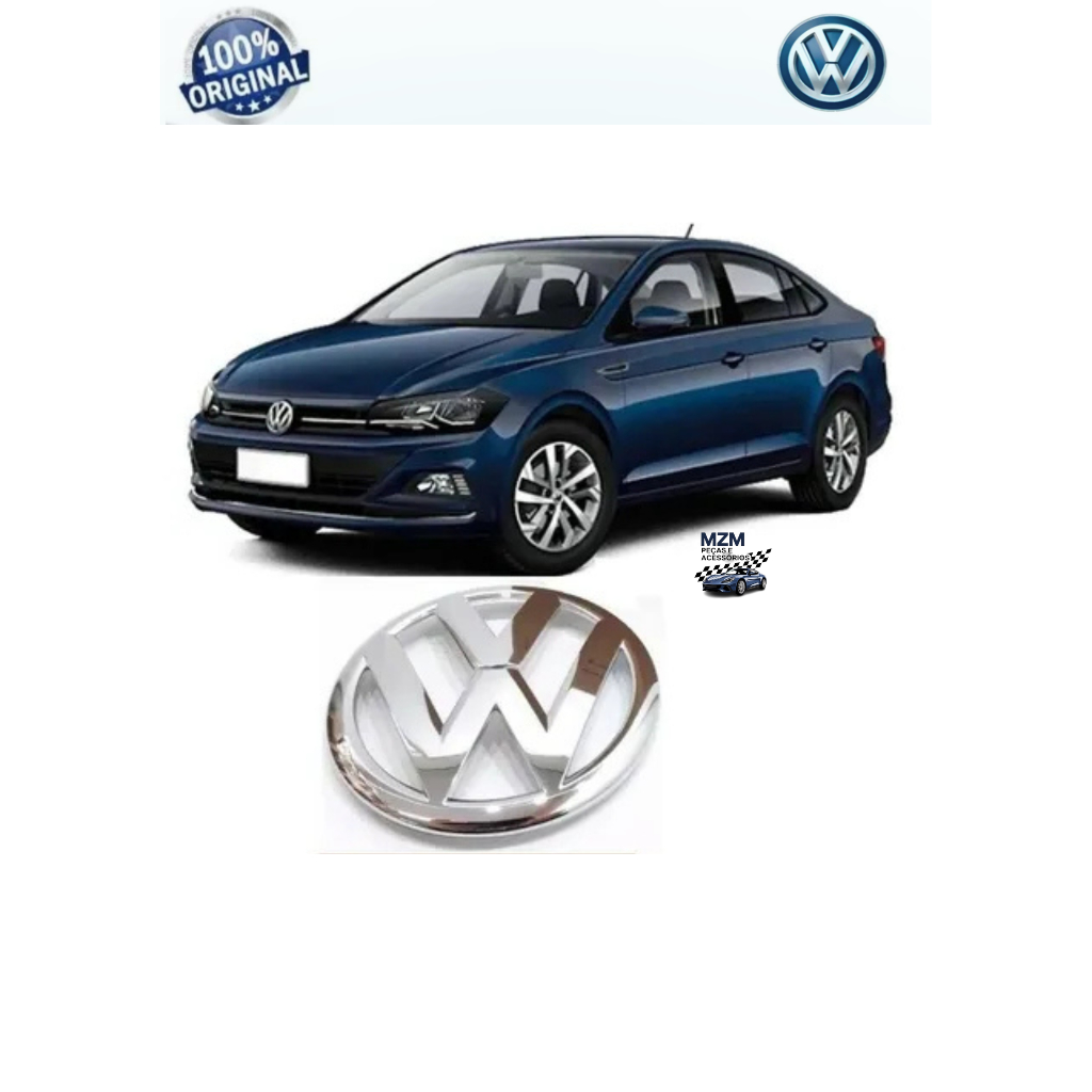 Emblema Cromado da Grade Dianteira Novo Polo Virtus e Jetta MK6 - V.W  Original 2018/2020