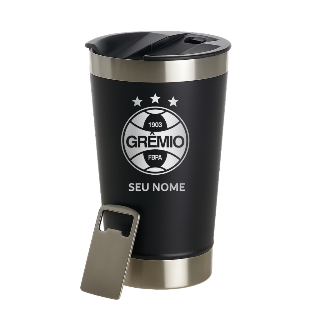 Copo Térmico 473ml Personalizado a laser Corinthians e Nome  Varios times Gremio - Maior do Sul- Varios times Presente