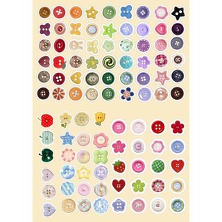 Kit 98 Adesivos Botões– Impressos em Papel Adesivo para Journal, Aesthetic e Scrapbook