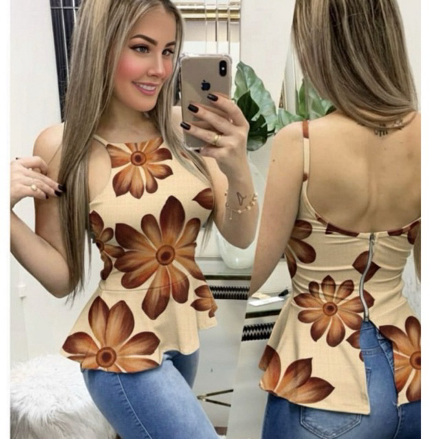 BLUSA PEPLUM ESTAMPA TROPICAL ALSA FINA COM BOJO SUCESSO DE VENDAs