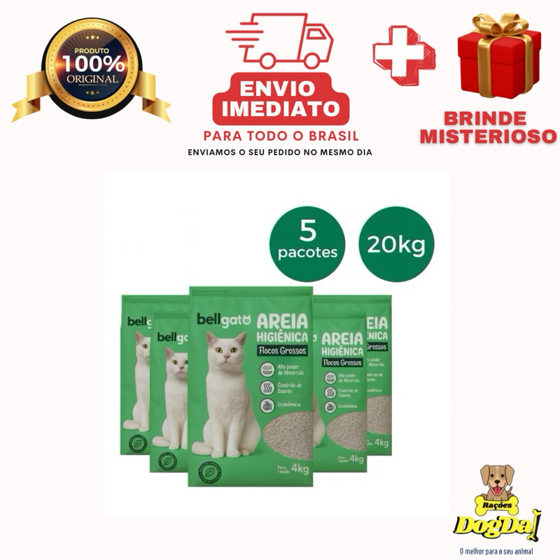 Kit 5un Areia Sanitária Higiênica Para Gatos Anti Odor Total ( Bellgato verde )