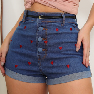 SHORT JEANS FEMININO CINTURA ALTA COM ELASTANO-BOTÃO ENCAPADO-ENVIO IMEDIATO em Oferta na Shopee
