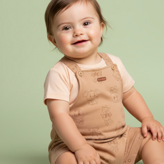 Jardineira + Body Marrom - All the Colors - TurmaTube em Oferta na Shopee