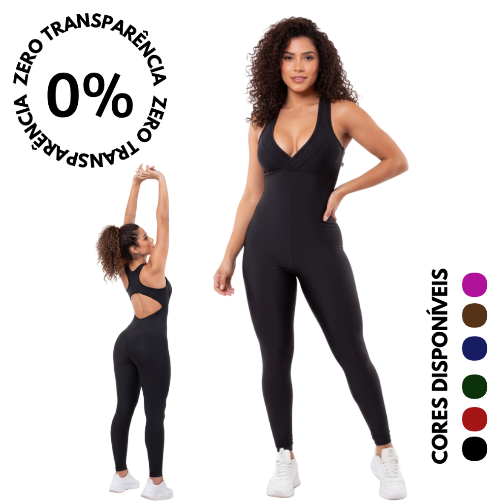 Macacão Longo Legg Fitness Academia Feminino Compressão Zero Transparência  Bojo Removível