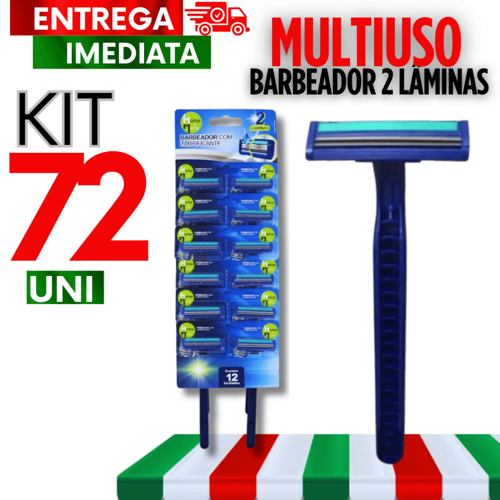 Kit Combo Especial 72 Unidade Aparelho de Barbear 2 Lâminas Com Fita Lubrificante Barbeador Conforto